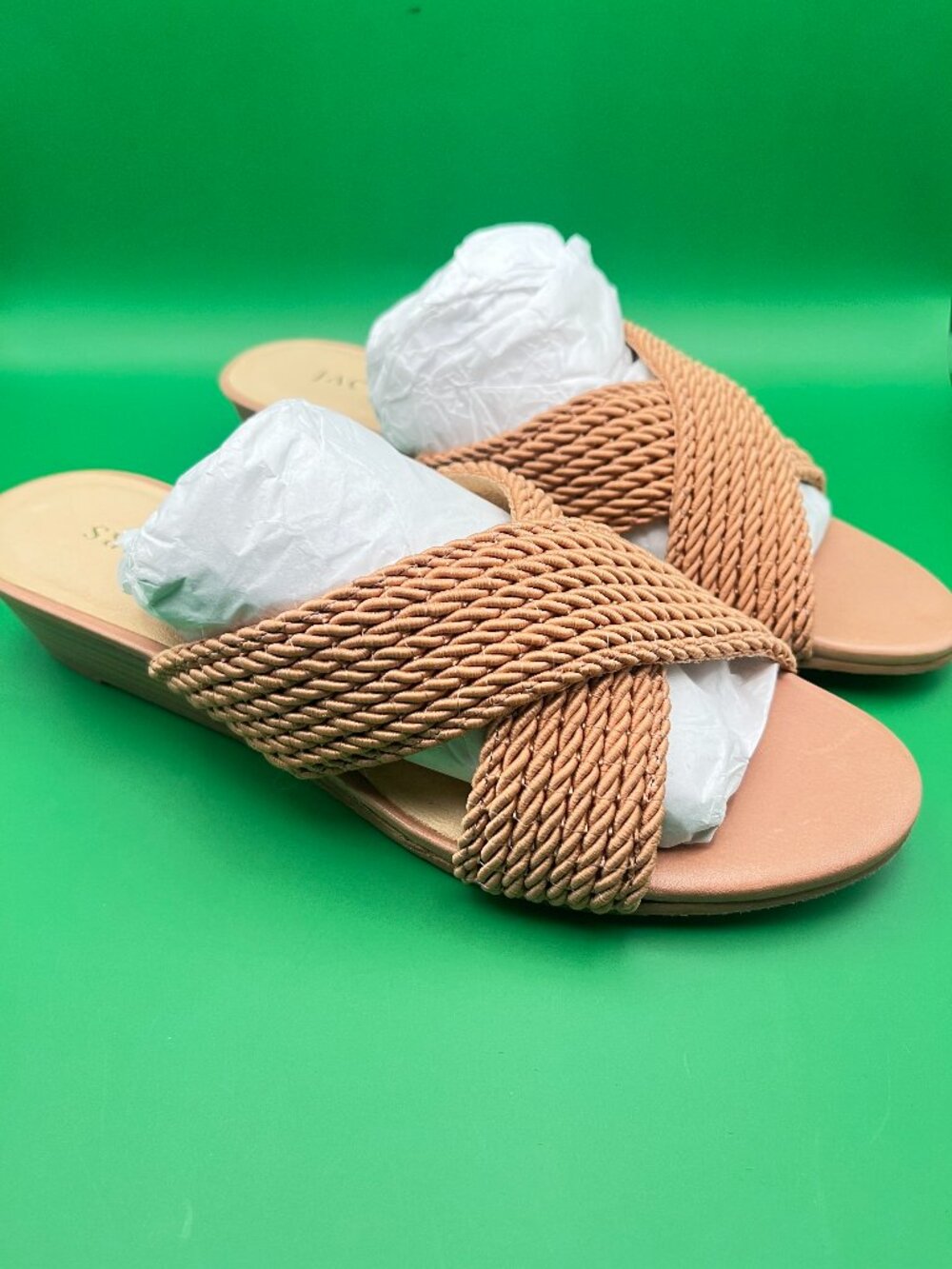 Jack Rogers New Women's 6 Dolphin Mini Wedge Tan Braided Slip-On Wedge Mule